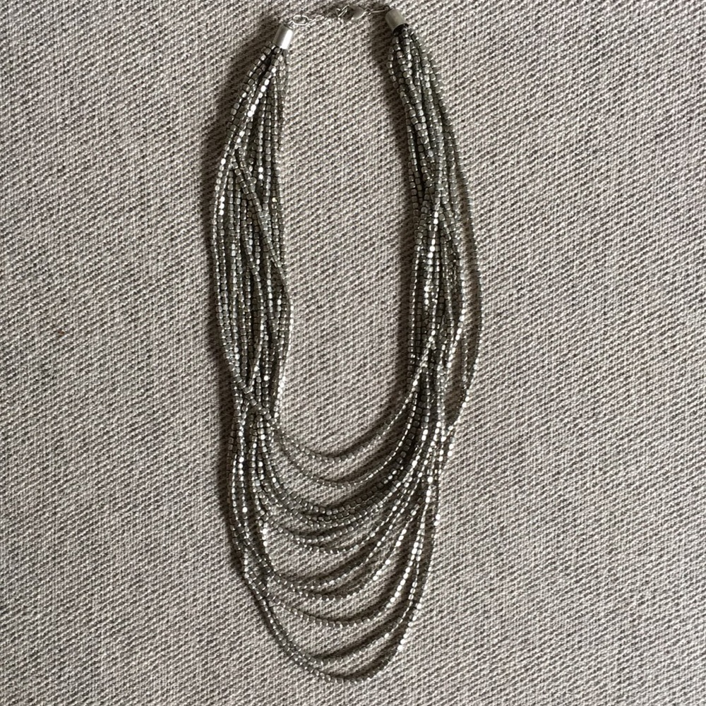 Sliver beaded draping necklace